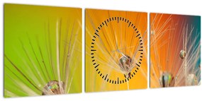 Obraz kvapiek na rastline (s hodinami) (90x30 cm)