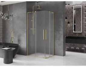 Mexen Velar L Duo, sprchový kút s posuvnými dverami 90 x 80 cm, 8mm sklo námraza, zlatá matná, 871-090-080-02-33-55