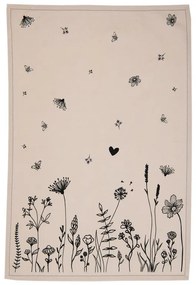 Béžová bavlnená utierka s kvetinami Flora And Fauna - 50*70 cm