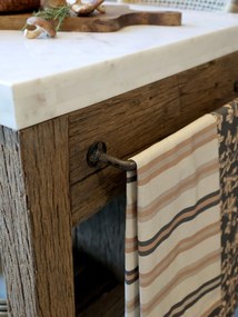 Hnedý antik servírovací stôl s mramorovou doskou Grimaud - 120*60*97 cm