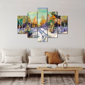 Obraz - Zasnežená cesta lesom, olejomaľba (150x105 cm)