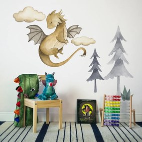 Gario Detská nálepka na stenu The world of dragons - drak, obláčiky a strom
