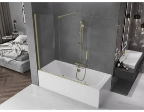 Mexen Velar, 2-krídlová posuvná vaňová zástena 150 x 150 cm, 8mm číre sklo, zlatý matný profil, 896-150-000-01-55