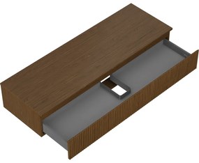 Mexen Rivel, kúpeľňová skrinka pod umývadlo 140 cm s hornou časťou, 1 zásuvka, drážkovaná, orech, 91A20-14023-1-BFC86