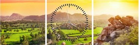 Obraz Hampi údolí v Indii (s hodinami) (90x30 cm)