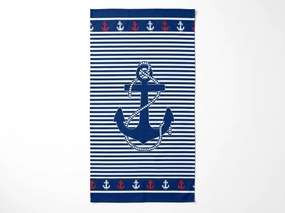 Rýchloschnúca plážová osuška MARITIMO modro-biela 70 x 140 cm, 100% mikrovlákno