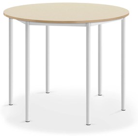 Stôl BORÅS, kruh, Ø1200x900 mm, laminát - breza, biela