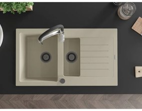 Mexen Matias, granitový drez 900x505x200 mm, 1,5-komorový a drezová batéria Aster, béžová, 6502-69-73450-07-B
