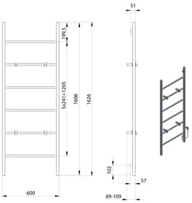 Sapho Sapho, BARBO elektrický sušiak uterákov, hranatý, 600x1600mm, 160 W, čierna mat, BB906