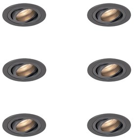 Sada 6 moderných zapustených bodových svetiel Gunmetal GU10 50 mm okrúhle, naklápacie - Rondoo