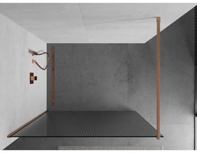 Mexen Kioto, sprchová zástena Walk-In 130 x 200 cm, 8mm sklo s rebrovým vzorom, medený matný profil, 800-130-101-65-09