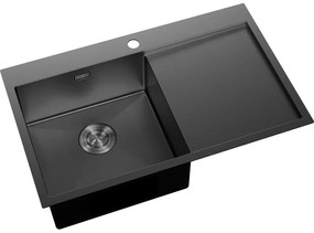 Mexen Exar, 1-komorový nerezový drez s odkvapkávačom, ľavý, 780 x 480 mm, čierna, vzor voština, 6433781010L-70HC