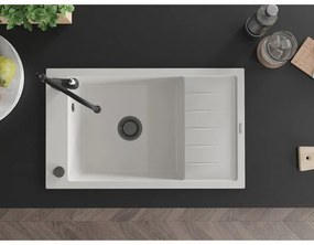 Mexen Elias, granitový drez 795x480x200 mm, 1-komorový a drezová batéria Carla, biela, 6511-20-670700-70