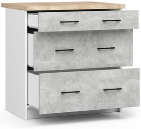 Spodná kuchynská skrinka s doskou OLIWIA S80 3SZ biela / betón