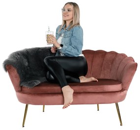 Lavica v štýle Art-deco, ružová Velvet látka/gold chróm-zlatý, NOBLIN