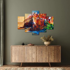 Obraz - Dedina na pobreží Cinque Terre, Talianska riviéra, moderný impresionizmus (150x105 cm)