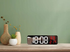 Verk 27369 Multifunkčné zrkadlové hodiny s budíkom a teplomerom červené