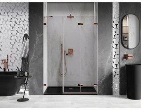 Mexen Lunar-F, pravé sklápacie sprchové dvere 135 cm, 8mm číre sklo, ružové zlato profil, 836S-135-050-60-00-P