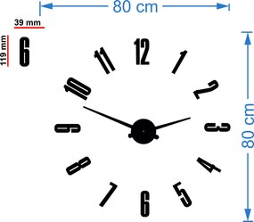 Nástenné hodiny zrkadlo čísla | HOPARTI: Čierna Ral 9005 Farba čierna RAL 9005 80 cm 3758-36483 12SZ041 HEU+