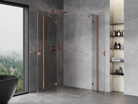 Mexen Mist-H Duo, 2-krídlový výklopný sprchový kút 115 x 110 cm, číre sklo, medený matný profil, 8A5-115L-110P-65-00