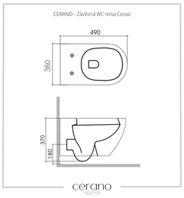 Cerano Cesso, závesná WC misa Vortex + UF sedátko - biela lesklá - 49x36 cm, CER-CER-476678