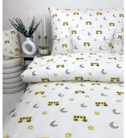 Obliečky Žltý autobus 140x200 / 70x90 cm – 100% bavlna, detský motív, žltý školský autobus, zips