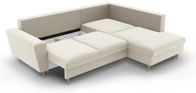 Béžová zamatová rozkladacia/s úložným priestorom rohová pohovka (pravý roh/do L) Kyoto – Cosmopolitan Design