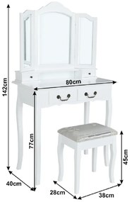 Tempo Kondela Toaletný stolík s taburetom, biela/strieborná, REGINA NEW