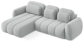 Svetlosivá rozkladacia/s úložným priestorom rohová pohovka z textílie buklé (ľavý roh/s leňoškou) Pele – Makamii