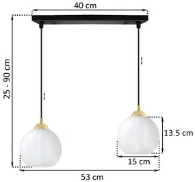 Závesné svietidlo Costa, 2x biele sklenené tienidlo, b/g