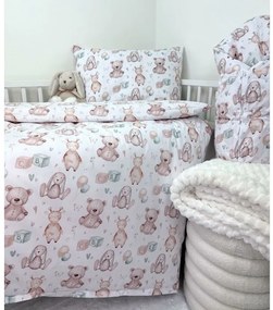 Posteľná obliečka do postieľky Miracle 90x130 / 45x65 cm – 100% bavlna, plyšové zajačiky, zips