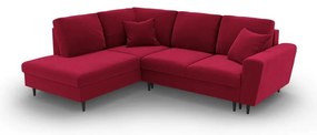 Červená zamatová rozkladacia/s úložným priestorom rohová pohovka (ľavý roh/do L) Kyoto – Cosmopolitan Design