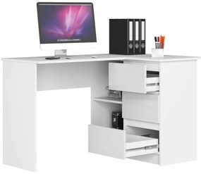 Rohový PC stolík Bodhi (biela + lesk biely) (P). Akcia -22%. Vlastná spoľahlivá doprava až k Vám domov. 1128553