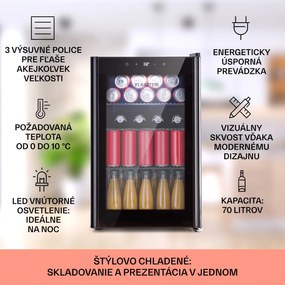 Klarstein Beercave 70, chladnička, 70 l, 3 police, trojito izolované sklenené dvere, dotyková