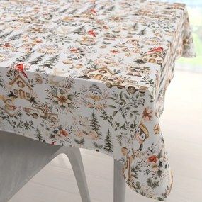 Biante Bavlnený štvorcový obrus Sandra SA-709 Zimná rozprávka zeleno-hnedá na bielom 60x60 cm