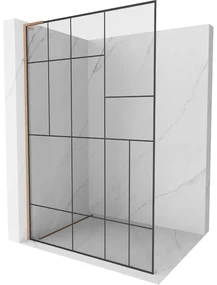 Mexen Kioto L, sprchová zástena Walk-In 120 x 200 cm, 8mm číre sklo čierny vzor, medený matný profil, 800-120-103-65-78