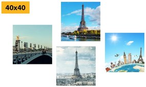 Set obrazov očarujúci pohľad na Eiffelovu vežu