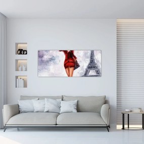 Obraz - Žena a Eiffelova veža (120x50 cm)