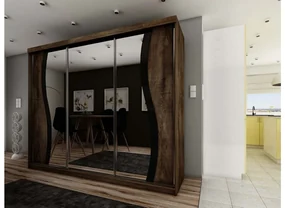 Šatníková skriňa so zrkadlom TALIA 9, 200x200x62, tmavý jaseň