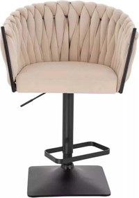 LuxuryForm DESIGN Barová stolička NORDEN VELUR na čiernej hranatej podstave - krémová