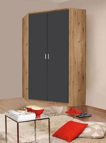 Rohová šatníková skriňa Bremen, dub artisan/tmavo šedá