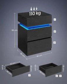 Noční stolek Vasagle s LED osvětlením Defro černý