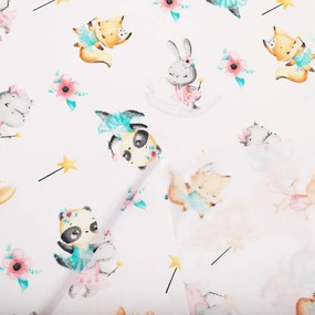 Biante Detský bavlnený záves Sandra SA-671 Zvieratká baletky na bielom 150x140 cm