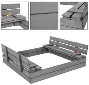 SPRINGOS Uzavreté drevené pieskovisko s lavičkami 120x120 cm – impregnované drevo, s plachtou a netkanou textíliou SBP120SET01X