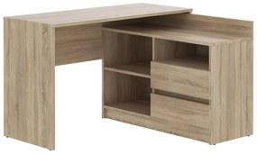 Rohový počítačový stôl, farba Sonoma, so zásuvkami do izby