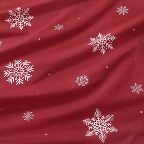 Goldea vianočný hranatý obrus 100% bavlnené plátno - snehové vločky na červenej 80 x 80 cm