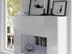 Presklená komoda s LED modrým osvetlením CHEMUNG - čierna / lesklá čierna