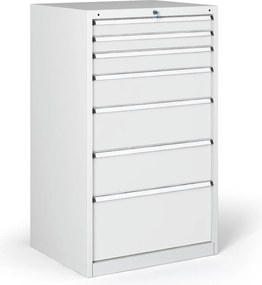 Dielenská zásuvková skriňa na náradie G345, 7 zásuviek, 881 x 653 x 1200 mm, sivá