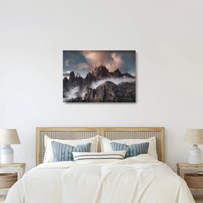 Sklenený obraz - Talianske dolomity schované v hmle (70x50 cm)