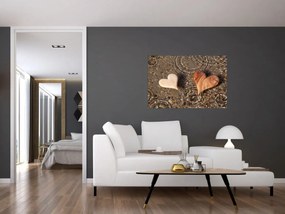 Obraz - Drevené srdiečka (90x60 cm)